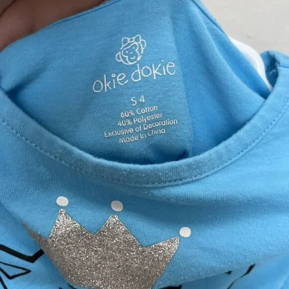 Okie Dokie | Blue Sparkle Purrrfect Princess Kitty Cat Long Sleeve Top Girl 4 - Picture 6 of 7